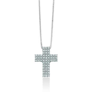 Miluna Cross Necklace in White Gold with Diamonds