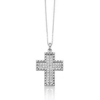 Miluna Cross Necklace in White Gold and Diamonds