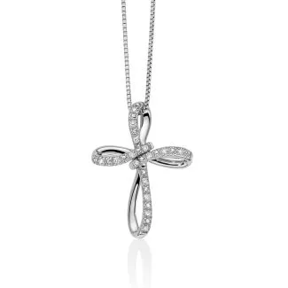 Miluna Cross Necklace with Natural Diamonds in 18kt White Gold