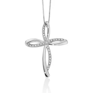 Miluna Cross Necklace in White Gold and Diamonds