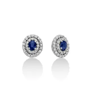 Miluna Blue Sapphire and Diamond Earrings in White Gold