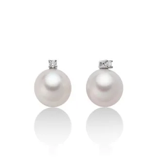 Miluna Twin Pearl Queen Earrings 18kt Gold Diamonds and Pearls