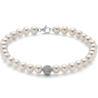Miluna Bracelet Freshwater Pearls 18kt Gold with Diamond-Cut Sphere