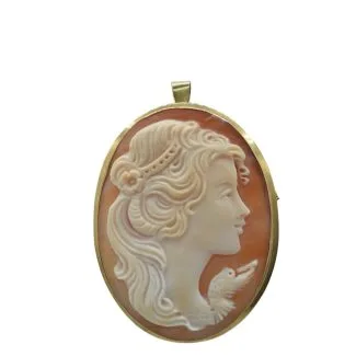 Oval Cameo Pendant on Shell in 18kt Gold