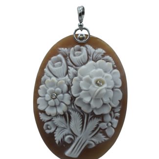 Cameo Floral Pendant with Diamonds, 18ct Gold