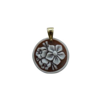 14k Gold Floral Cameo Pendant