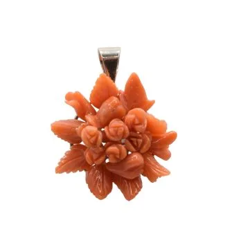 Sciacca Coral Fruit and Flowers Pendant in 14k Gold
