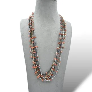 Sciacca Coral and Hematite Trio Necklace