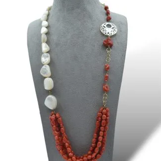 Sciacca Coral, Mother-of-Pearl and 18kt Gold Necklace