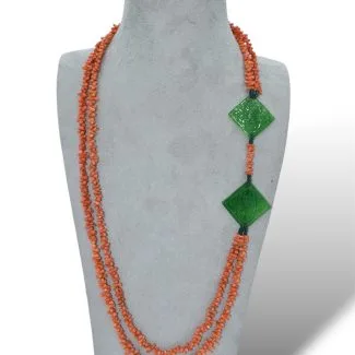 Women's Necklace in Sciacca Coral and Green Jade