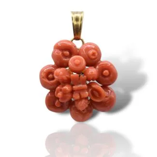 Sciacca Coral Fruit and Flowers Pendant in 925 Sterling Silver
