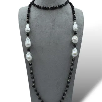 Baroque Freshwater Pearl, Garnet and Hematite Necklace Patricia Oro Creations
