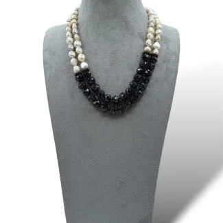 Two-Strand Necklace with Multicolor Baroque Pearls and Garnet