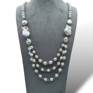 Baroque Pearl Necklace with Golden Hematite, 80 cm