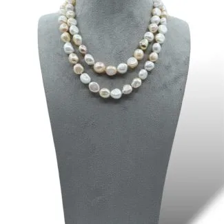 Two-Strand Freshwater Baroque Pearl Necklace in 925 Sterling Silver