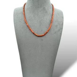 Sciacca Coral Barrel Bead Necklace with 18kt Gold Clasp