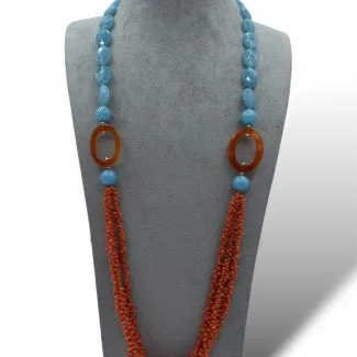 3-Strand Sciacca Coral Necklace with Blue Agate and Carnelian