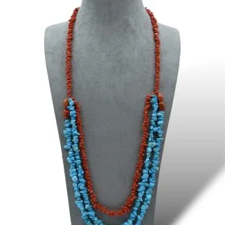 Two-Strand Necklace in Sciacca Coral and Turquoise