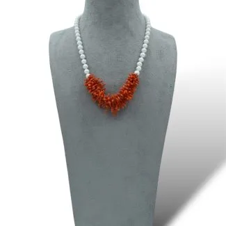 Necklace in Sciacca Coral with Freshwater Pearls and 925 Silver Clasp