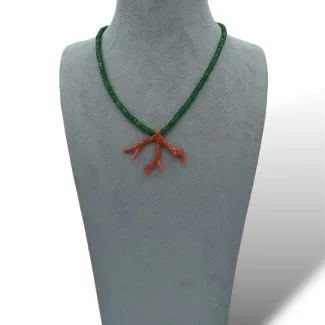 Necklace with Sciacca Coral Branch and Green Agate