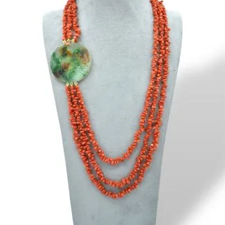 Women's Necklace with Sciacca Coral and Green Agate, 925 Silver