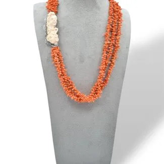 Sciacca Coral and Cameo Necklace in 925 Sterling Silver