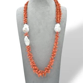 Sciacca Coral and Baroque Pearl Necklace 70 cm