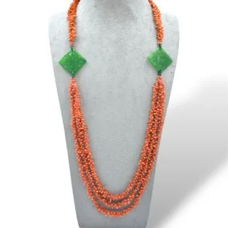 Necklace in Sciacca Coral and Green Jade Patricia Oro