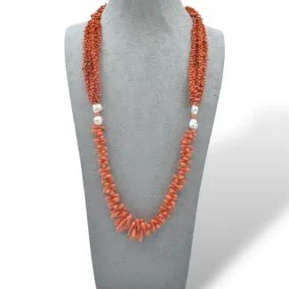 Sciacca Coral and Baroque Pearl Necklace in 925 Silver