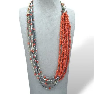 Sciacca Coral and Hematite 6-Strand Necklace