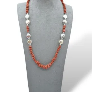 Necklace with Sciacca Coral and Baroque Pearls