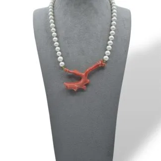 Sciacca Coral and Pearl Necklace, 60 cm