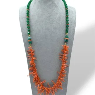 Sciacca Coral Necklace with Green Agate and 925 Silver