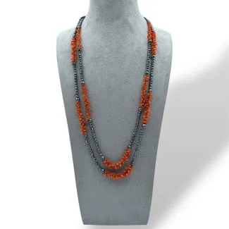 Women's Two-Strand Necklace with Sciacca Coral and Natural Hematite