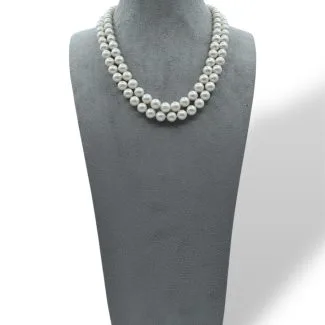 Choker Necklace 2 Strands Fresh Water Pearls with 925 Silver Clasp