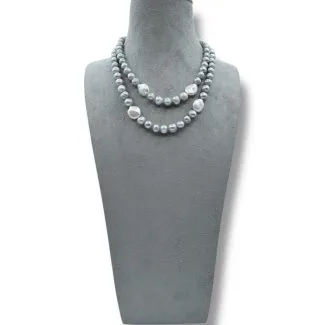 Two-Strand Baroque Grey Freshwater Pearl Necklace in Sterling Silver