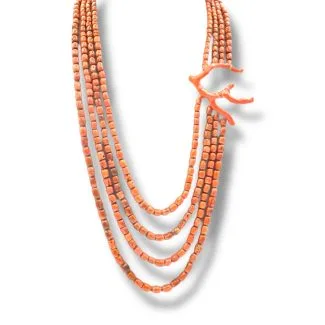 4-Strand Sciacca Coral Necklace with Gold Branch