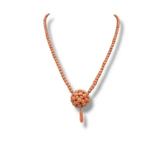 Sciacca Coral Button Necklace in 14k Gold