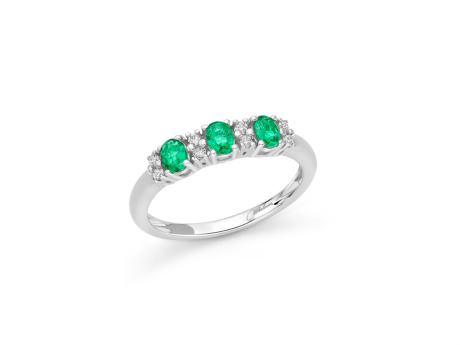 Anello trilogy Miluna con Smeraldo e Diamanti