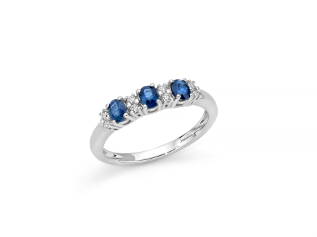 Anello Trilogy Miluna con Zaffiro e Diamanti in Oro 18kt