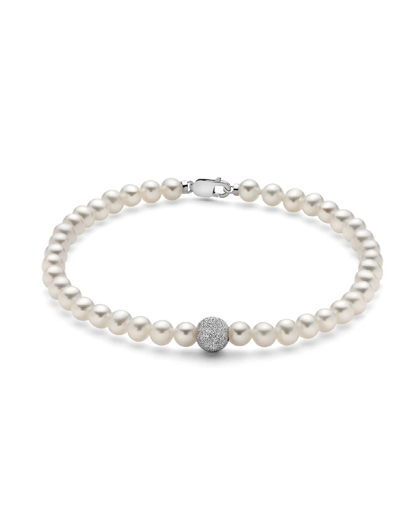 Bracciale Miluna Boule e Fantasia con perle e oro bianco 18kt: un gioiello di lusso per un'eleganza senza tempo.