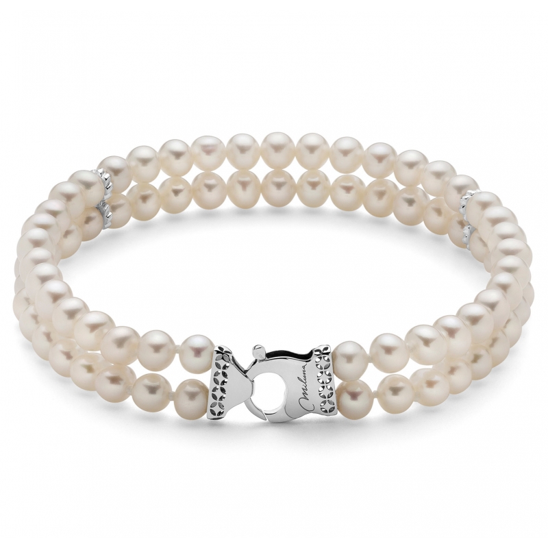Bracciale Miluna doppio filo con perle e distanziali in oro 18k: un gioiello di lusso per un'eleganza senza tempo.