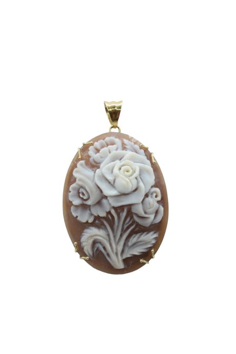 Ciondolo Cammeo Fiori su Conchiglia in Oro 750 18kt