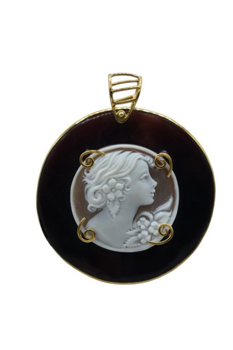 Ciondolo Cammeo Ovale Oro 750 con Volto Femminile