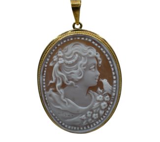 Splendido Ciondolo Cammeo da Donna con montatura in oro, un gioiello made in italy di alta gioielleria, perfetto come idea regalo preziosa.
