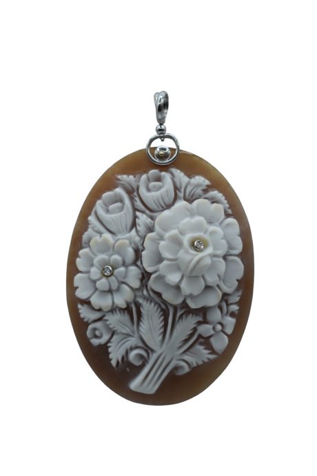Ciondolo Cammeo Fiori con Diamanti in Oro 750