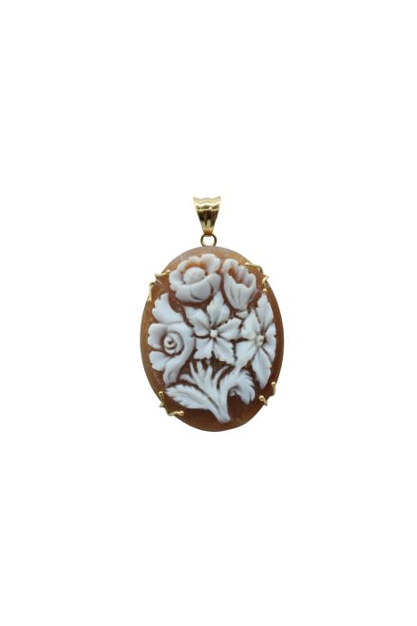Ciondolo Cammeo Fiori Ovale in Oro 18kt con Conchiglia