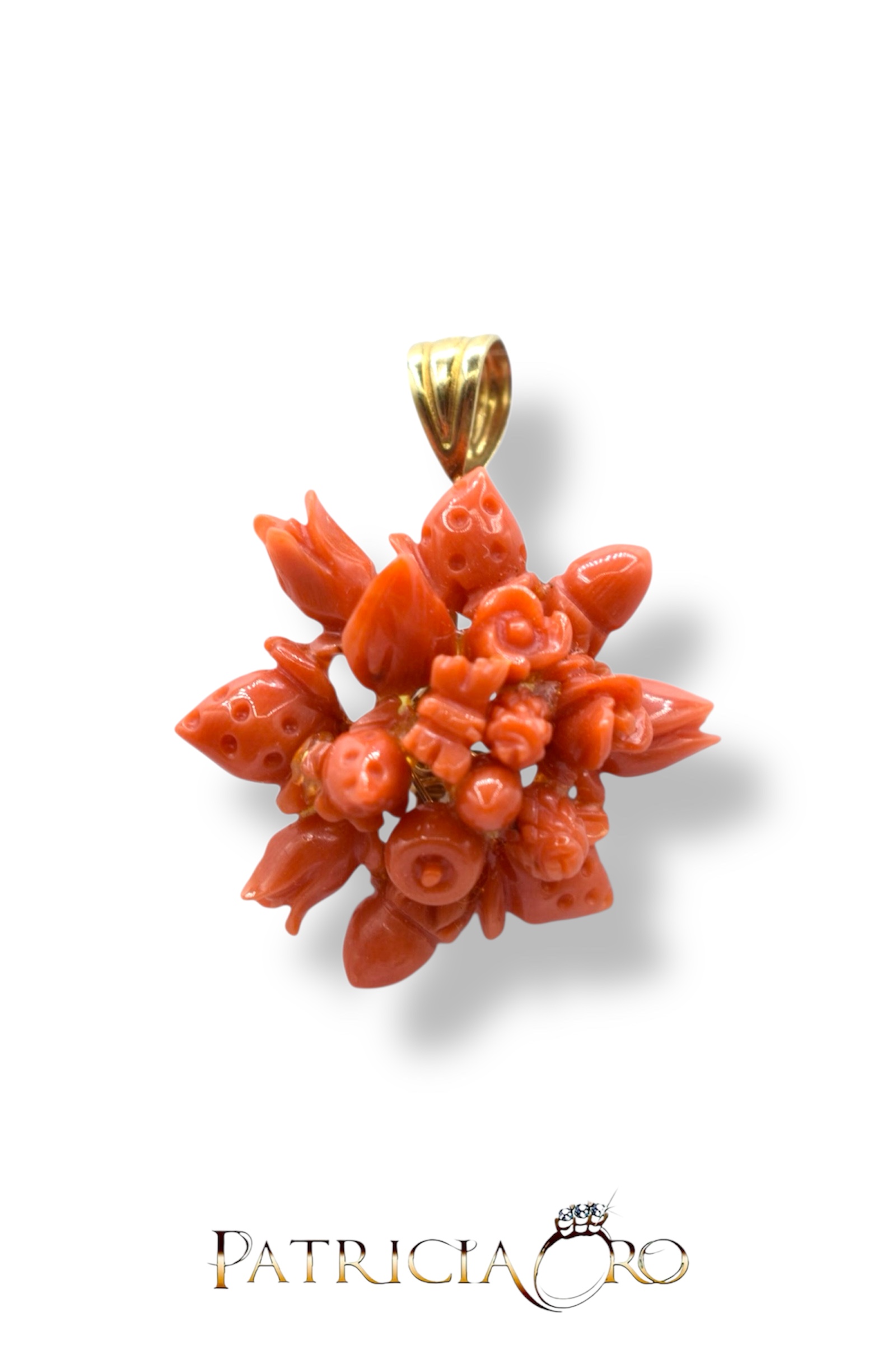 Splendido Ciondolo Corallo Sciacca Frutta e Fiori, un capolavoro di gioielli made in italy.