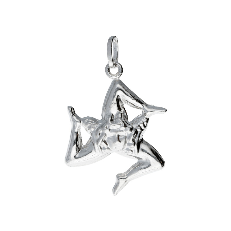 Ciondolo in oro bianco Trinacria, un gioiello di lusso perfetto come idea regalo preziosa.