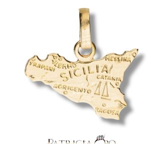 Splendido ciondolo in oro giallo con la Sicilia, un gioiello made in Italy di alta oreficeria artigianale, perfetto come idea regalo preziosa.